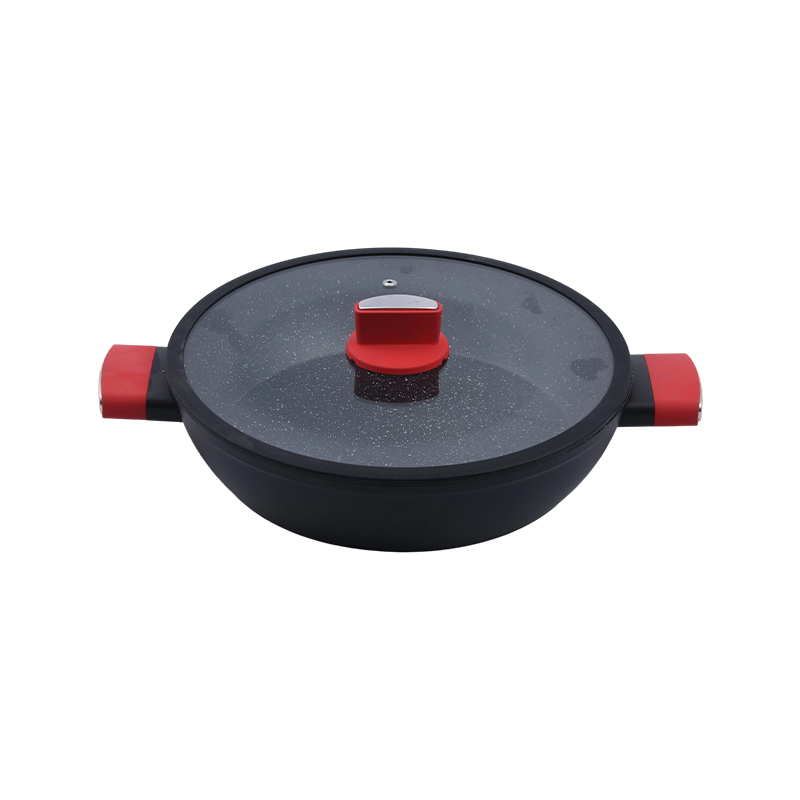 Casserole Éadomhain Alúmanam brionnaithe le clúdach gloine imeall silicone