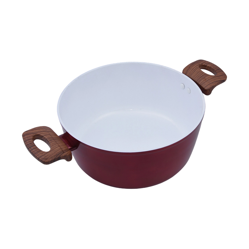 Casserole Alúmanam brionnaithe le ceirmeach bán